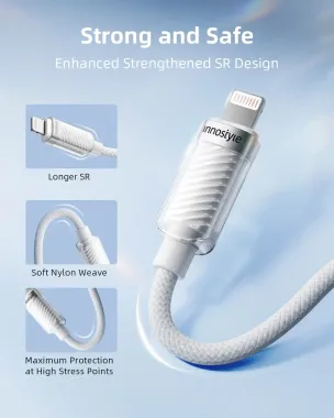 Cáp Innostyle USB-C to Lightning CryStalShine 1.5 Mét white