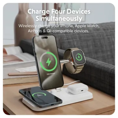 BỘ SẠC KHÔNG DÂY HYPERJUICE NEXT Qi2 MAGNETIC CHARGING STAND 4-IN-1 PORTABLE & TRAVEL ( ĐI KÈM ADAPTER SẠC 45W) – HJ3004WHGL